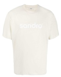 T-shirt à col rond imprimé beige Sandro