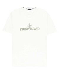 T-shirt à col rond imprimé beige Stone Island