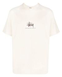 T-shirt à col rond imprimé beige Stussy