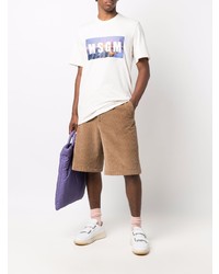 T-shirt à col rond imprimé beige MSGM