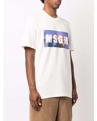 T-shirt à col rond imprimé beige MSGM