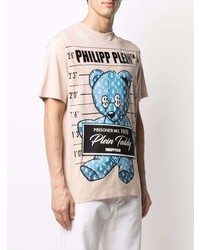 T-shirt à col rond imprimé beige Philipp Plein