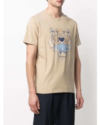 T-shirt à col rond imprimé beige Kenzo