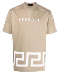 T-shirt à col rond imprimé beige Versace