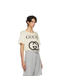 T-shirt à col rond imprimé beige Gucci