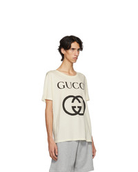 T-shirt à col rond imprimé beige Gucci