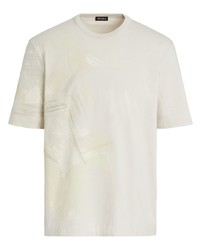 T-shirt à col rond imprimé beige Zegna