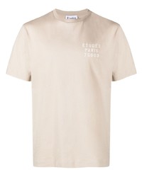 T-shirt à col rond imprimé beige Études