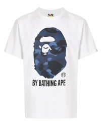 T-shirt à col rond imprimé blanc et bleu marine A Bathing Ape