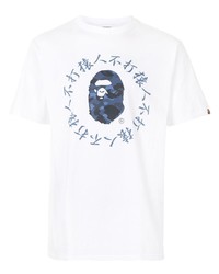 T-shirt à col rond imprimé blanc et bleu marine A Bathing Ape