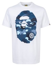 T-shirt à col rond imprimé blanc et bleu marine A Bathing Ape