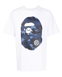 T-shirt à col rond imprimé blanc et bleu marine A Bathing Ape