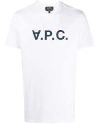 T-shirt à col rond imprimé blanc et bleu marine A.P.C.