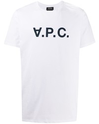 T-shirt à col rond imprimé blanc et bleu marine A.P.C.