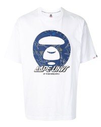 T-shirt à col rond imprimé blanc et bleu marine AAPE BY A BATHING APE