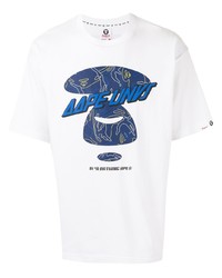 T-shirt à col rond imprimé blanc et bleu marine AAPE BY A BATHING APE