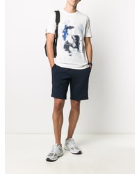 T-shirt à col rond imprimé blanc et bleu marine Emporio Armani