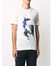 T-shirt à col rond imprimé blanc et bleu marine Emporio Armani