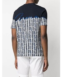 T-shirt à col rond imprimé blanc et bleu marine Giorgio Armani