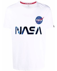 T-shirt à col rond imprimé blanc et bleu marine Alpha Industries