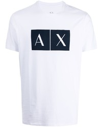 T-shirt à col rond imprimé blanc et bleu marine Armani Exchange