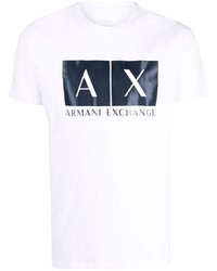 T-shirt à col rond imprimé blanc et bleu marine Armani Exchange