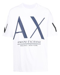 T-shirt à col rond imprimé blanc et bleu marine Armani Exchange