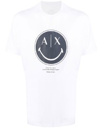 T-shirt à col rond imprimé blanc et bleu marine Armani Exchange