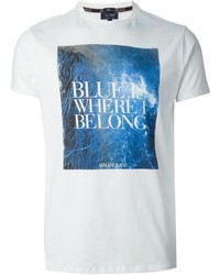 T-shirt à col rond imprimé blanc et bleu marine Armani Jeans