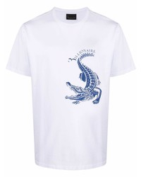 T-shirt à col rond imprimé blanc et bleu marine Billionaire