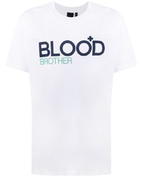 T-shirt à col rond imprimé blanc et bleu marine Blood Brother