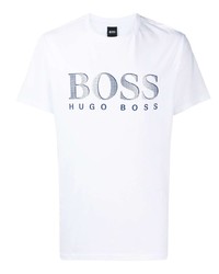 T-shirt à col rond imprimé blanc et bleu marine BOSS HUGO BOSS