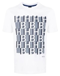 T-shirt à col rond imprimé blanc et bleu marine BOSS