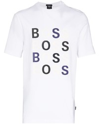 T-shirt à col rond imprimé blanc et bleu marine BOSS