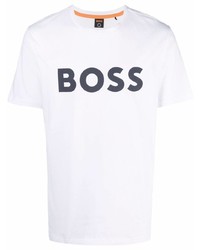 T-shirt à col rond imprimé blanc et bleu marine BOSS