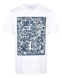 T-shirt à col rond imprimé blanc et bleu marine Brioni