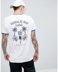 T-shirt à col rond imprimé blanc et bleu marine Brooklyn Supply Co.