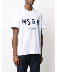 T-shirt à col rond imprimé blanc et bleu marine MSGM