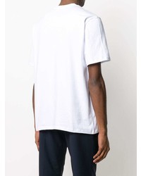 T-shirt à col rond imprimé blanc et bleu marine MSGM