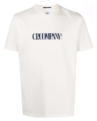 T-shirt à col rond imprimé blanc et bleu marine C.P. Company