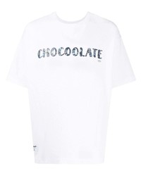 T-shirt à col rond imprimé blanc et bleu marine Chocoolate
