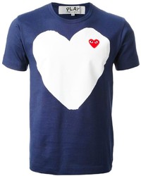 T-shirt à col rond imprimé blanc et bleu marine Comme des Garcons