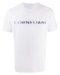 T-shirt à col rond imprimé blanc et bleu marine Corneliani