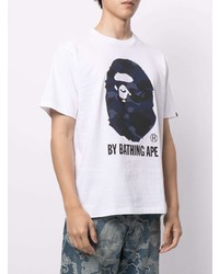 T-shirt à col rond imprimé blanc et bleu marine A Bathing Ape