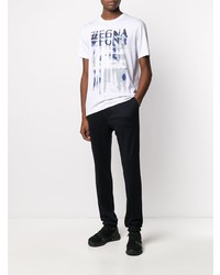 T-shirt à col rond imprimé blanc et bleu marine Z Zegna