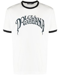 T-shirt à col rond imprimé blanc et bleu marine Dolce & Gabbana