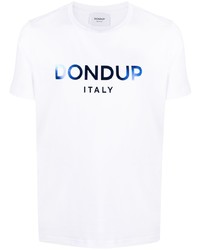 T-shirt à col rond imprimé blanc et bleu marine Dondup