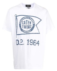T-shirt à col rond imprimé blanc et bleu marine DSQUARED2