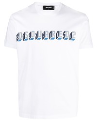 T-shirt à col rond imprimé blanc et bleu marine DSQUARED2