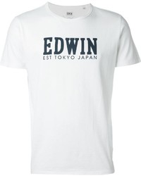 T-shirt à col rond imprimé blanc et bleu marine Edwin